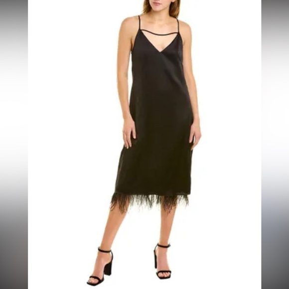 Bailey / 44 Leilani Burgundy Slip Dress with Feather Hem - Picture 12 of 12